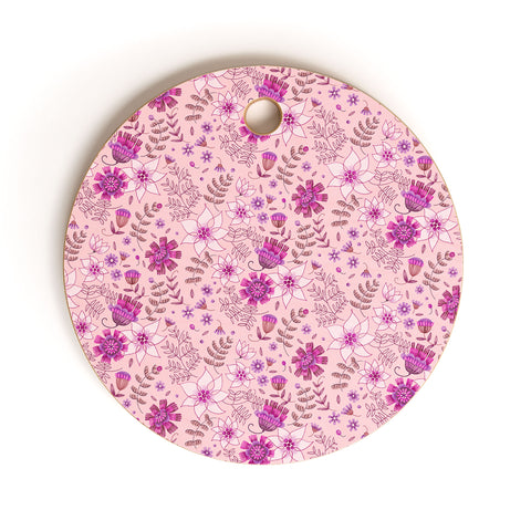 Pimlada Phuapradit Summer Floral Pink 3 Cutting Board Round