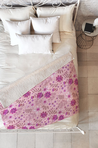 Pimlada Phuapradit Summer Floral Pink 3 Fleece Throw Blanket