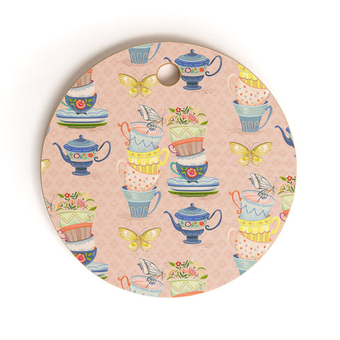Pimlada Phuapradit Teacups and Butterflies Cutting Board Round