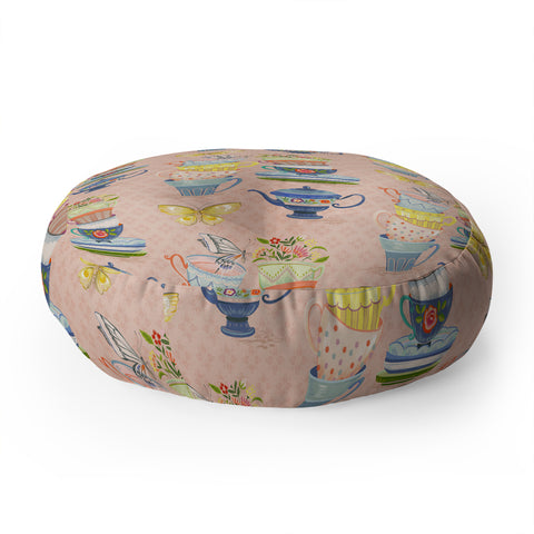 Pimlada Phuapradit Teacups and Butterflies Floor Pillow Round