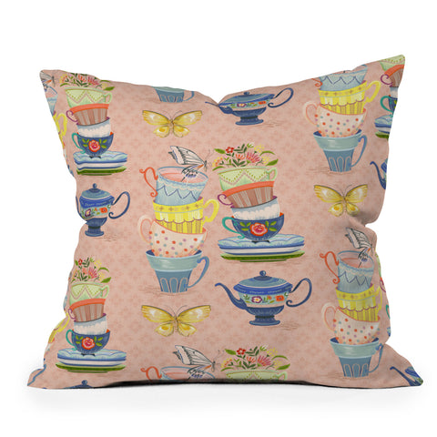Pimlada Phuapradit Teacups and Butterflies Throw Pillow