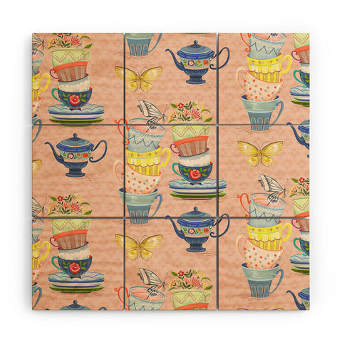 Pimlada Phuapradit Teacups and Butterflies Wood Wall Mural