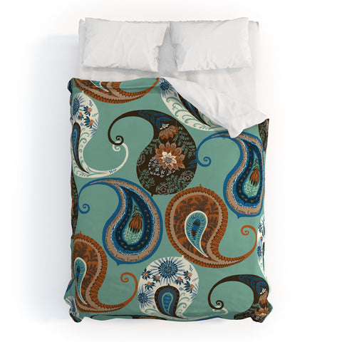 Pimlada Phuapradit Teal floral paislys Duvet Cover