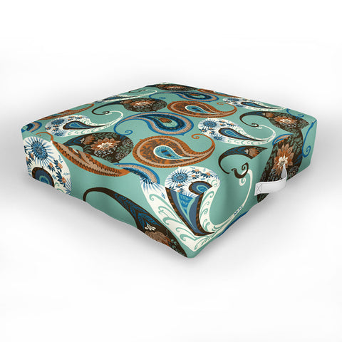Pimlada Phuapradit Teal floral paislys Outdoor Floor Cushion