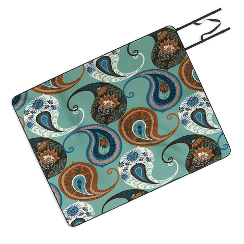 Pimlada Phuapradit Teal floral paislys Picnic Blanket