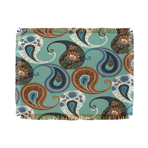 Pimlada Phuapradit Teal floral paislys Throw Blanket