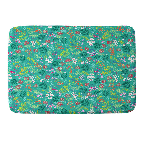 Pimlada Phuapradit Tiny Floral Teal Memory Foam Bath Mat
