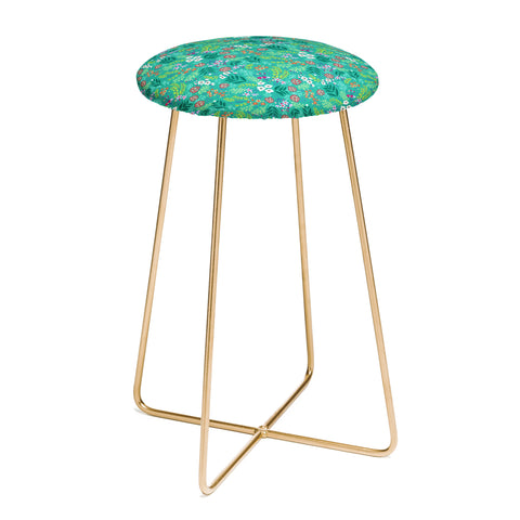 Pimlada Phuapradit Tiny Floral Teal Counter Stool