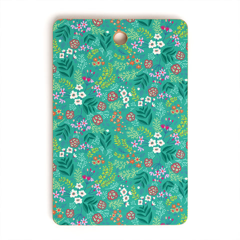 Pimlada Phuapradit Tiny Floral Teal Cutting Board Rectangle