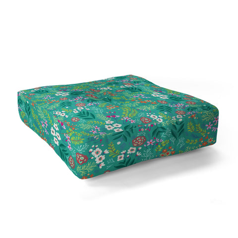 Pimlada Phuapradit Tiny Floral Teal Floor Pillow Square