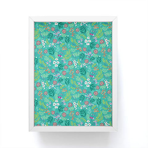 Pimlada Phuapradit Tiny Floral Teal Framed Mini Art Print