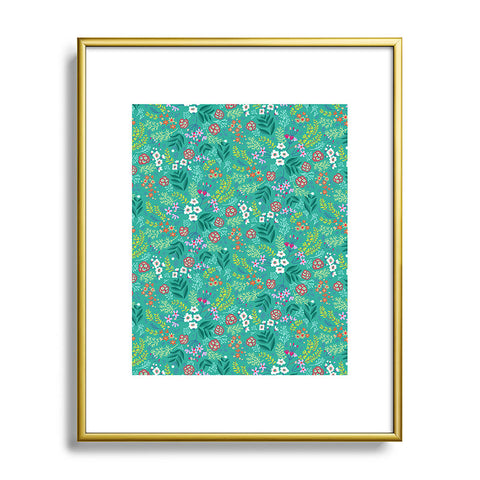 Pimlada Phuapradit Tiny Floral Teal Metal Framed Art Print