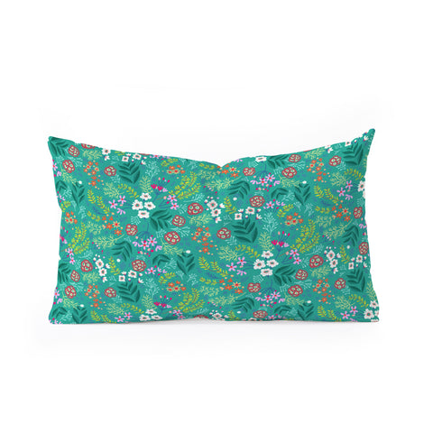 Pimlada Phuapradit Tiny Floral Teal Oblong Throw Pillow