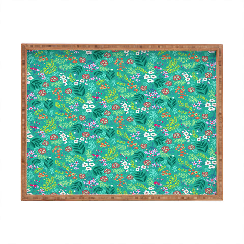 Pimlada Phuapradit Tiny Floral Teal Rectangular Tray