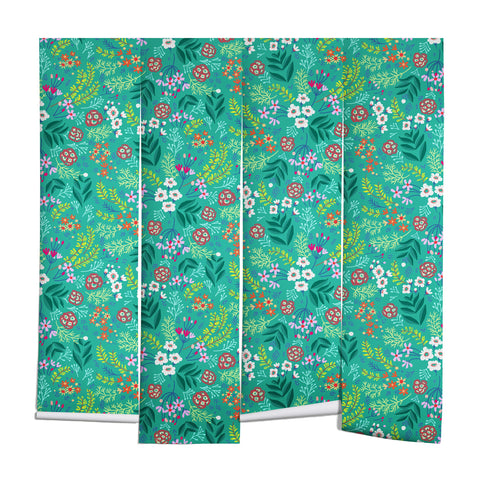 Pimlada Phuapradit Tiny Floral Teal Wall Mural