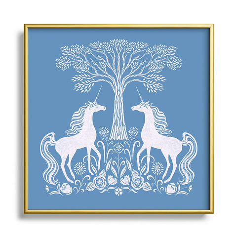 Pimlada Phuapradit Unicorn Forest Blue Metal Square Framed Art Print