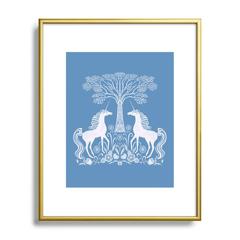 Pimlada Phuapradit Unicorn Forest Blue Metal Framed Art Print