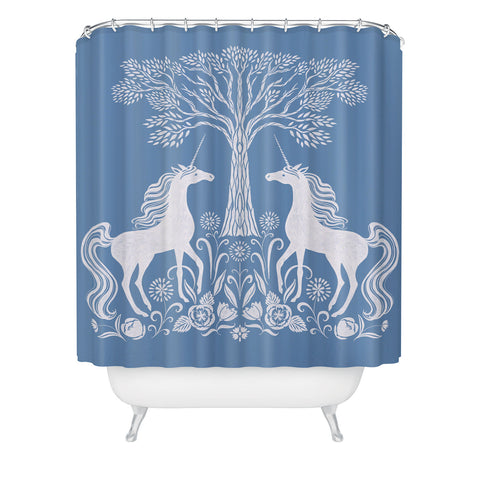 Pimlada Phuapradit Unicorn Forest Blue Shower Curtain