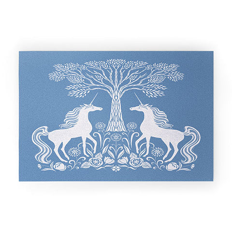 Pimlada Phuapradit Unicorn Forest Blue Welcome Mat