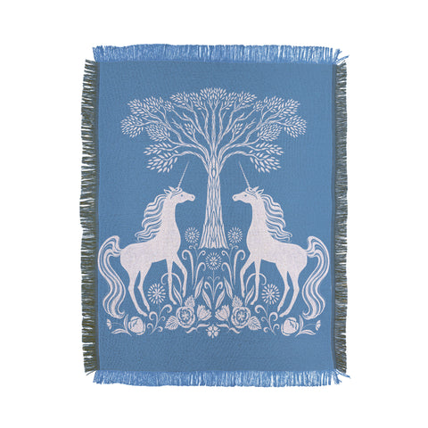 Pimlada Phuapradit Unicorn Forest Blue Throw Blanket