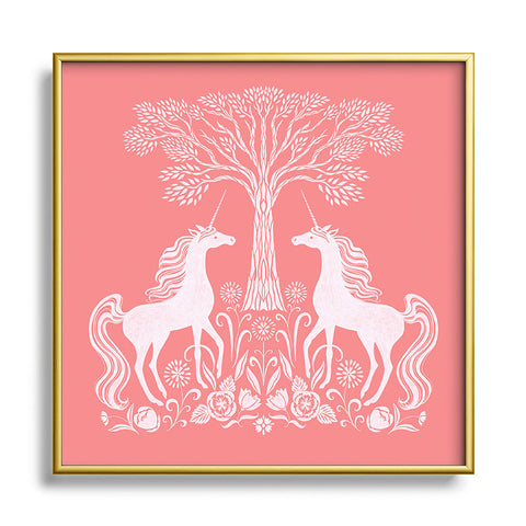 Pimlada Phuapradit Unicorn Forest Coral Square Metal Framed Art Print