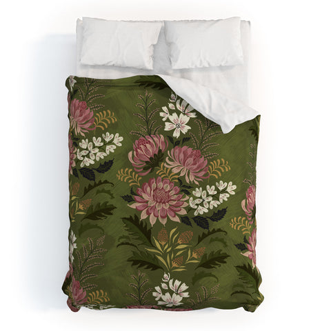 Pimlada Phuapradit Wildflowers Olive green Duvet Cover