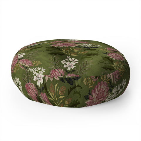 Pimlada Phuapradit Wildflowers Olive green Floor Pillow Round