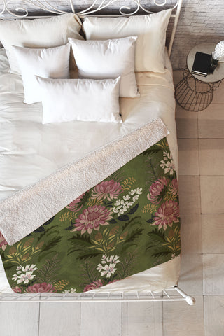 Pimlada Phuapradit Wildflowers Olive green Fleece Throw Blanket