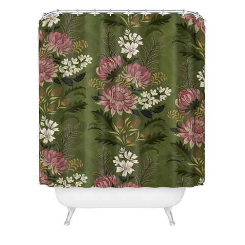 Pimlada Phuapradit Wildflowers Olive green Shower Curtain