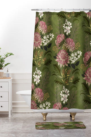Pimlada Phuapradit Wildflowers Olive green Shower Curtain And Mat