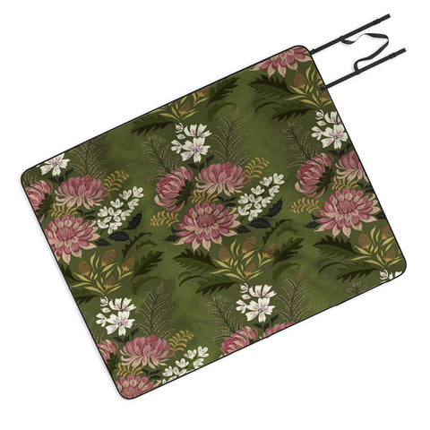 Pimlada Phuapradit Wildflowers Olive green Picnic Blanket