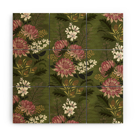Pimlada Phuapradit Wildflowers Olive green Wood Wall Mural