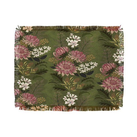 Pimlada Phuapradit Wildflowers Olive green Throw Blanket