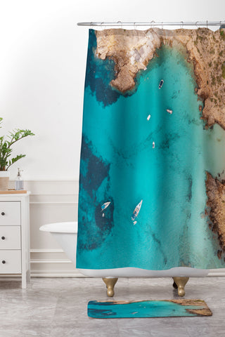 Pita Studios Aerial Ibiza Coast Shower Curtain And Mat