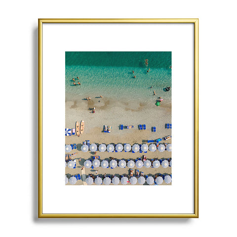 Pita Studios Blue and white umbrellas Metal Framed Art Print