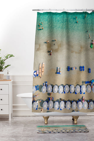Pita Studios Blue and white umbrellas Shower Curtain And Mat