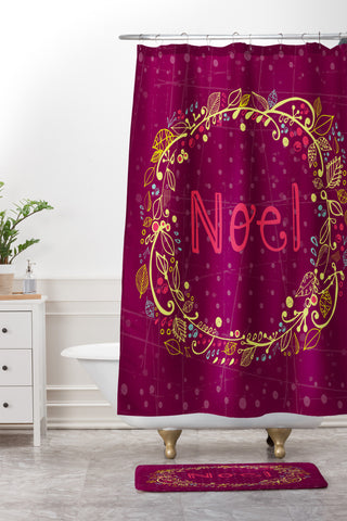 Rachael Taylor Noel Wreath Purple Shower Curtain And Mat