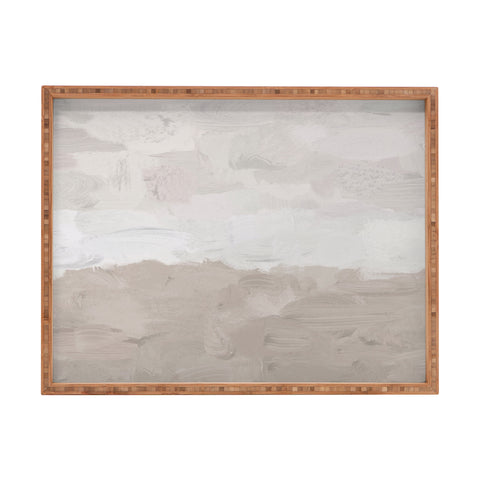 Rachel Elise Beige Sandy Tan Neutral Beach Scene Coastal Horizon Abstract Nature Painting Rectangular Tray