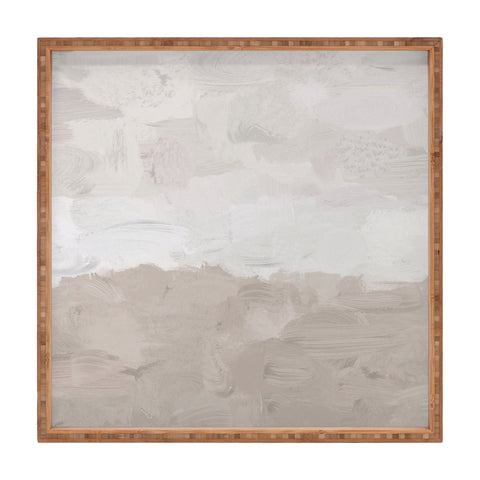 Rachel Elise Beige Sandy Tan Neutral Beach Scene Coastal Horizon Abstract Nature Painting Square Tray