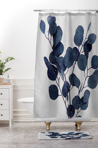Rachel Elise Eucalyptus Leaf Stem Botanical Shower Curtain And Mat