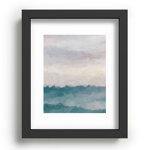 Rachel Elise Lavender Purple Sunset Teal Aqua Blue Ocean Waves Abstract Nature Painting Recessed Framing Rectangle
