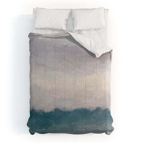 Rachel Elise Lavender Purple Sunset Teal Aqua Blue Ocean Waves Abstract Nature Painting Comforter