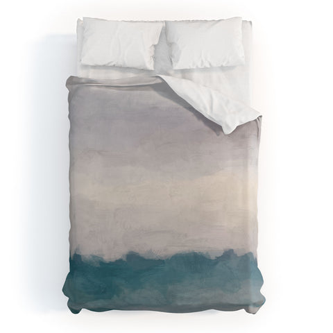 Rachel Elise Lavender Purple Sunset Teal Aqua Blue Ocean Waves Abstract Nature Painting Duvet Cover