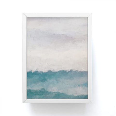 Rachel Elise Lavender Purple Sunset Teal Aqua Blue Ocean Waves Abstract Nature Painting Framed Mini Art Print