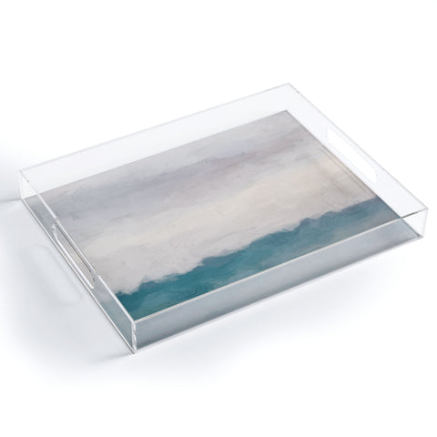 Rachel Elise Lavender Purple Sunset Teal Aqua Blue Ocean Waves Abstract Nature Painting Acrylic Tray