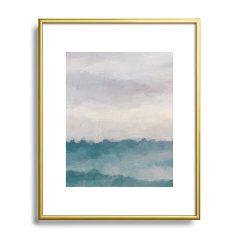 Rachel Elise Lavender Purple Sunset Teal Aqua Blue Ocean Waves Abstract Nature Painting Metal Framed Art Print