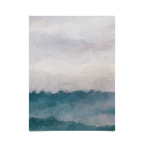 Rachel Elise Lavender Purple Sunset Teal Aqua Blue Ocean Waves Abstract Nature Painting Poster
