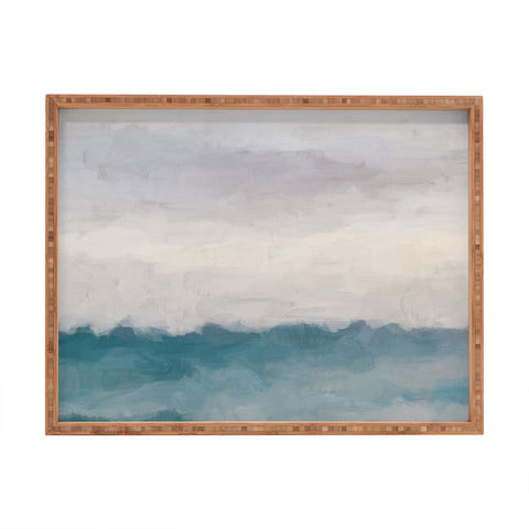 Rachel Elise Lavender Purple Sunset Teal Aqua Blue Ocean Waves Abstract Nature Painting Rectangular Tray