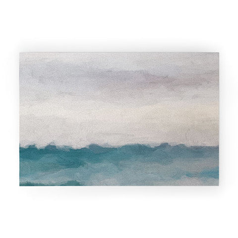 Rachel Elise Lavender Purple Sunset Teal Aqua Blue Ocean Waves Abstract Nature Painting Welcome Mat