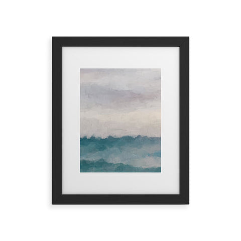 Rachel Elise Lavender Purple Sunset Teal Aqua Blue Ocean Waves Abstract Nature Painting Framed Art Print